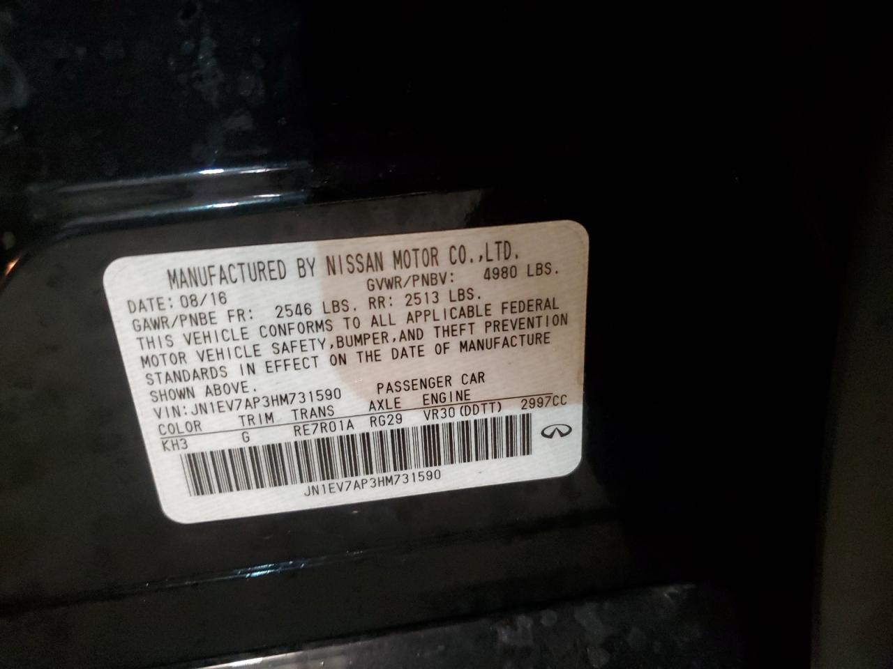 2017 Infiniti Q50 Premium VIN: JN1EV7AP3HM731590 Lot: 85100524