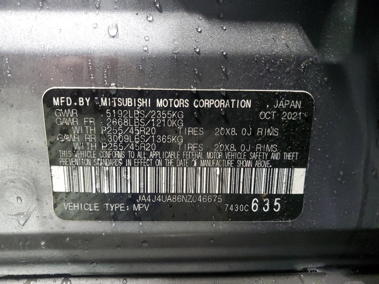 2022 Mitsubishi Outlander Se VIN: JA4J4UA86NZ046675 Lot: 84529364