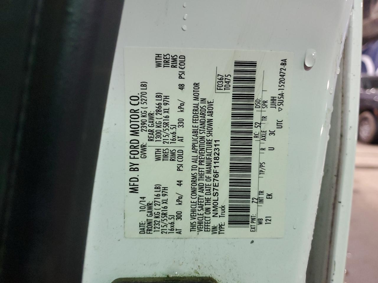 VIN NM0LS7E76F1182311 2015 FORD TRANSIT no.13