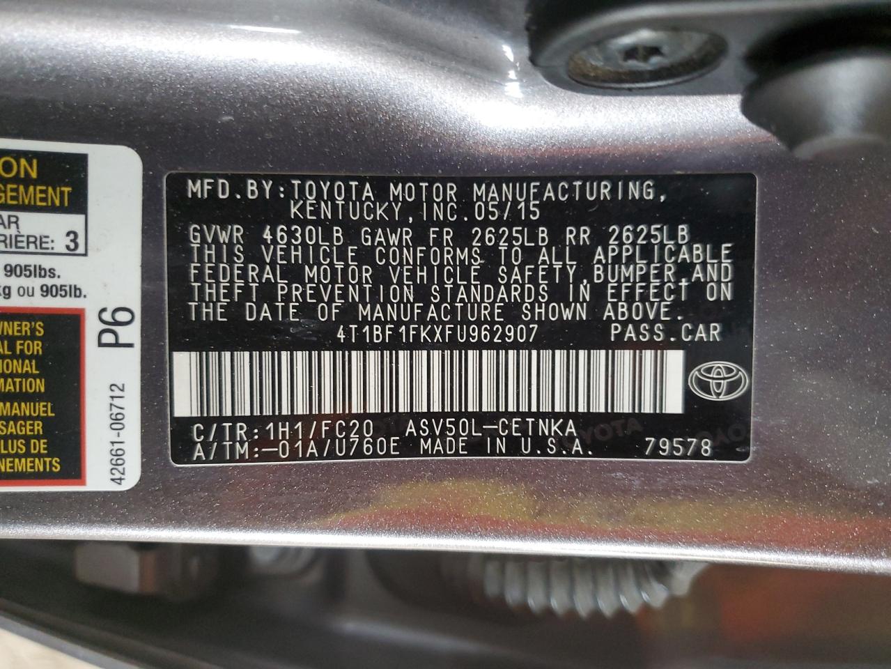 VIN 4T1BF1FKXFU962907 2015 TOYOTA CAMRY no.12