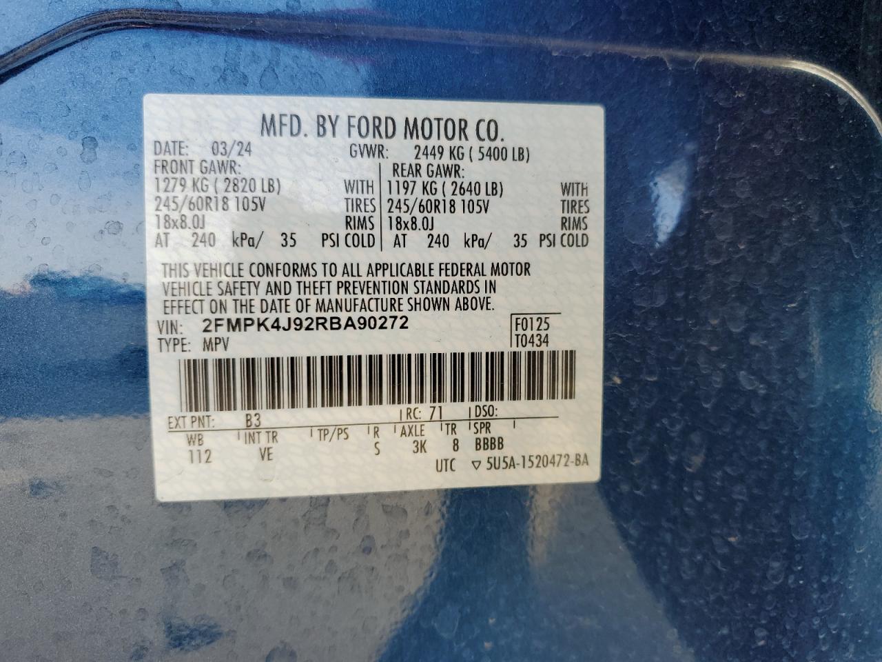 VIN 2FMPK4J92RBA90272 2024 FORD EDGE no.13