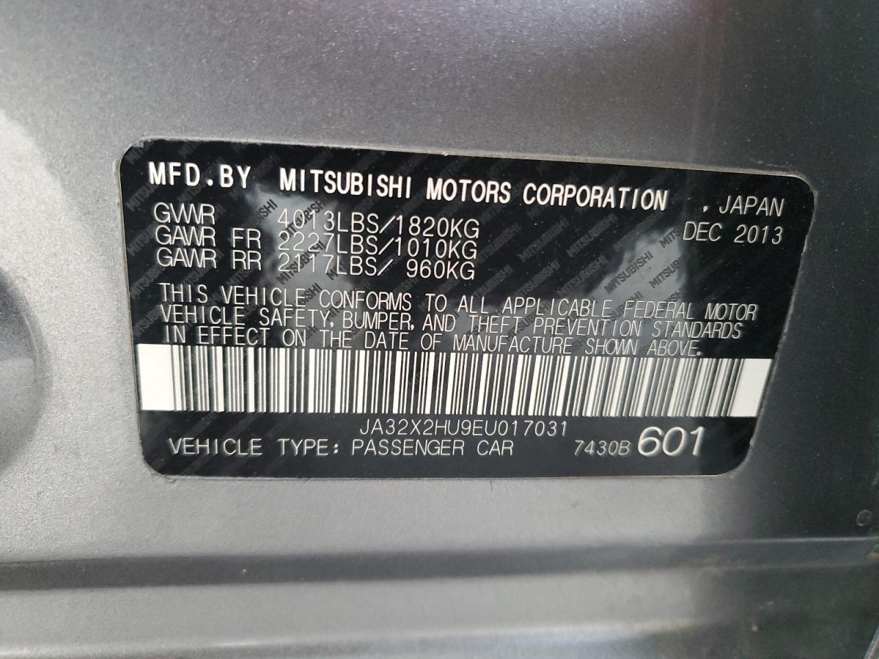 2014 Mitsubishi Lancer Es/Es Sport VIN: JA32X2HU9EU017031 Lot: 84561104