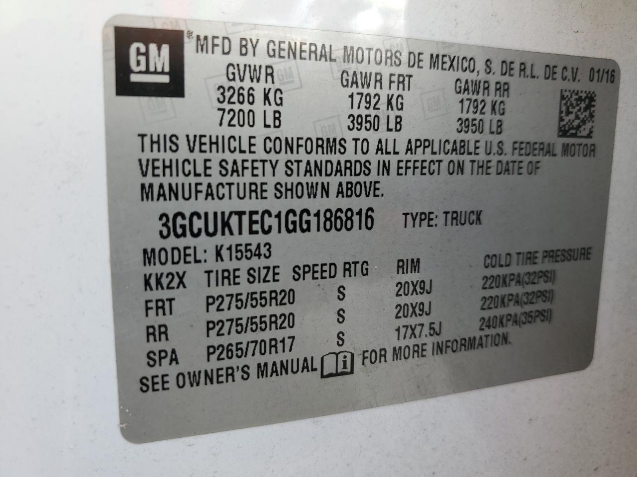 VIN 3GCUKTEC1GG186816 2016 CHEVROLET ALL Models no.12