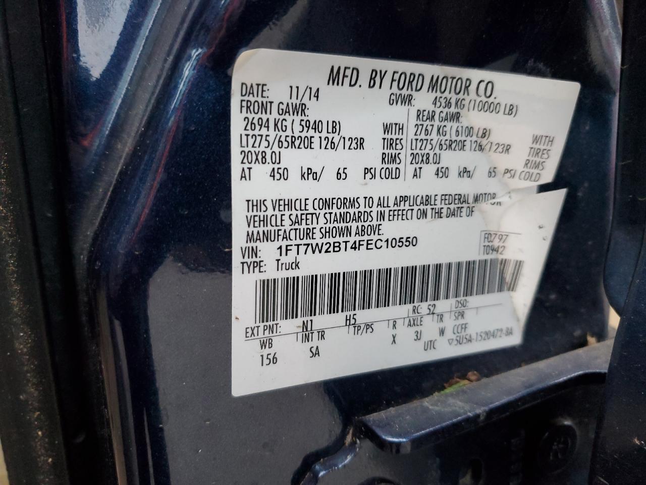 VIN 1FT7W2BT4FEC10550 2015 FORD F250 no.12