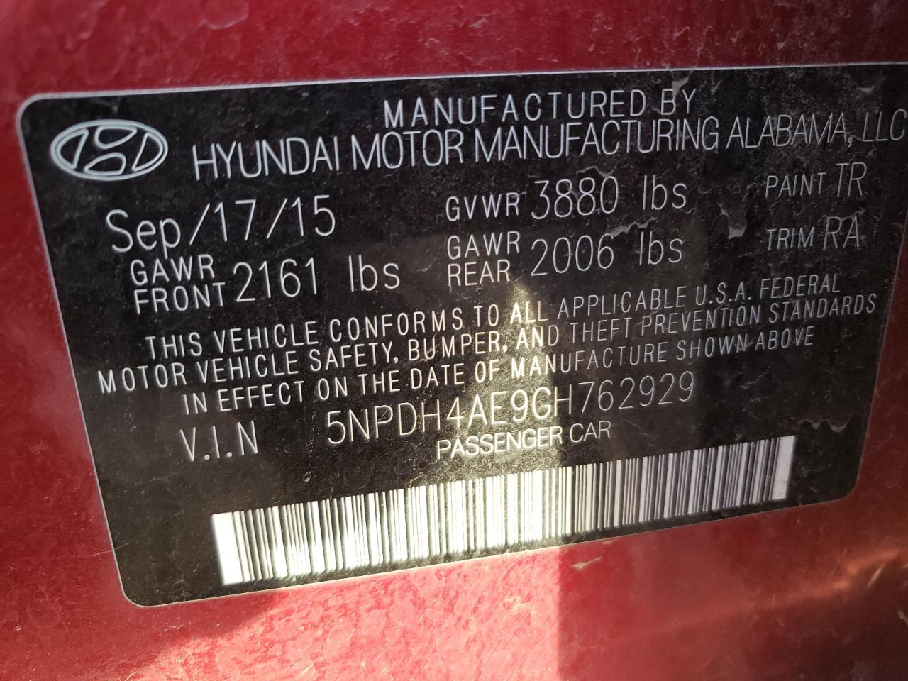 VIN 5NPDH4AE9GH762929 2016 HYUNDAI ELANTRA no.12