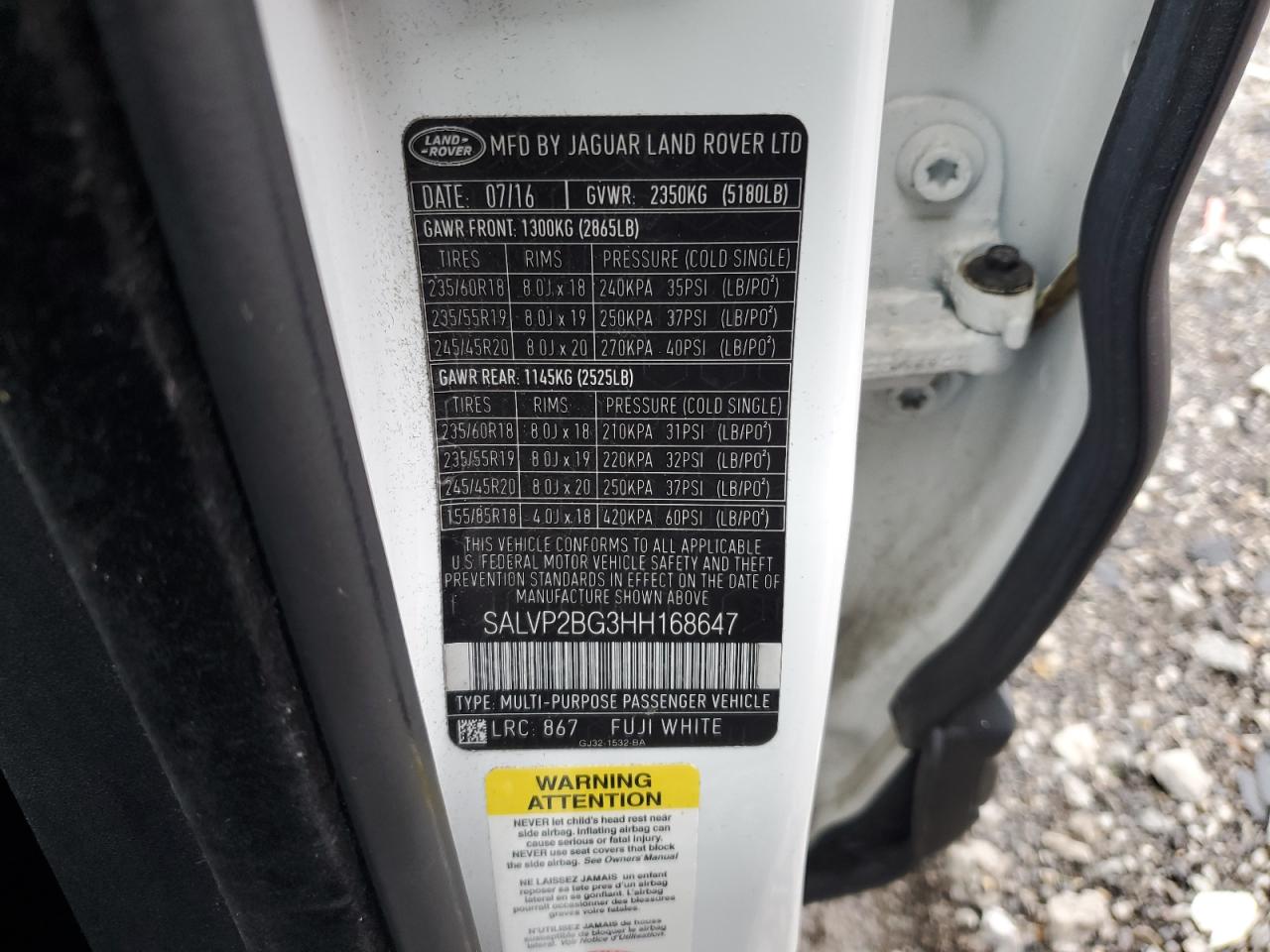 2017 Land Rover Range Rover Evoque Se VIN: SALVP2BG3HH168647 Lot: 84765154