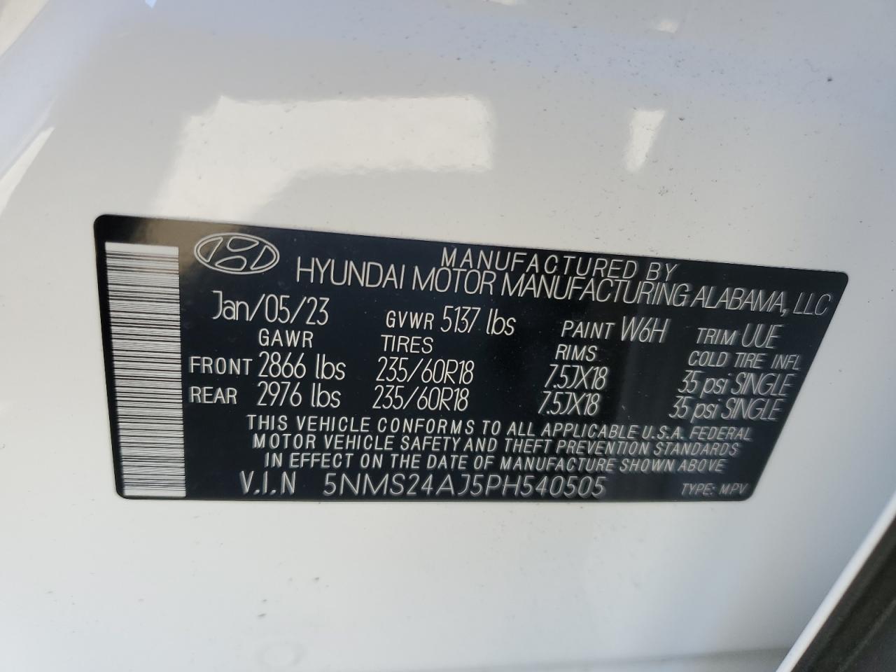 VIN 5NMS24AJ5PH540505 2023 HYUNDAI SANTA FE no.12