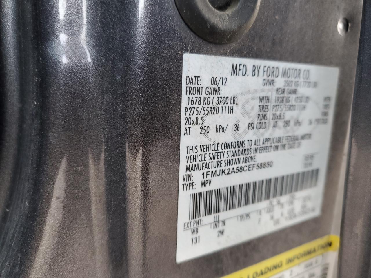 2012 Ford Expedition El Limited VIN: 1FMJK2A58CEF58850 Lot: 84271404