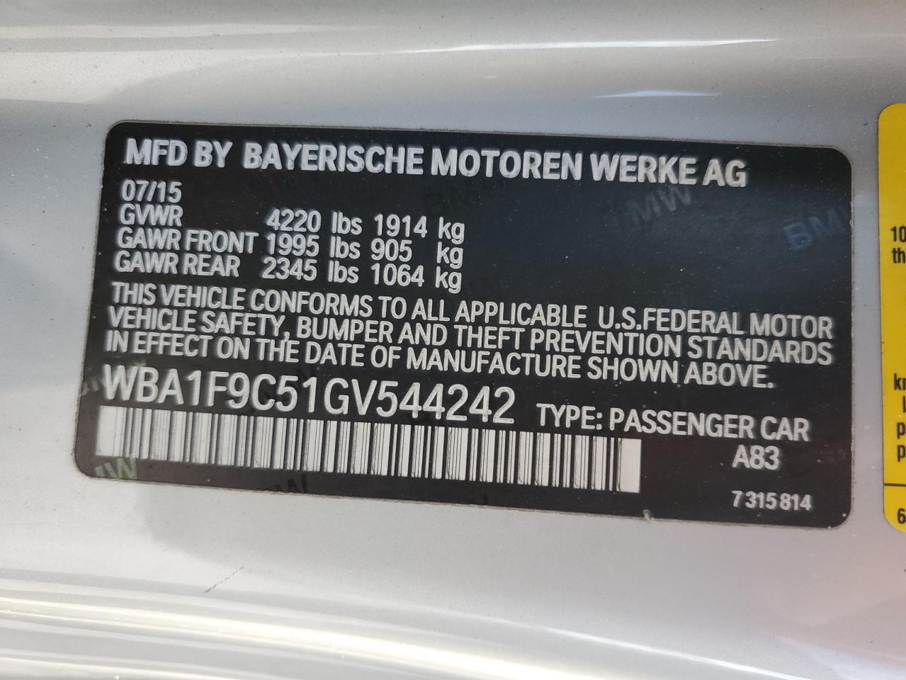 VIN WBA1F9C51GV544242 2016 BMW 2 SERIES no.13