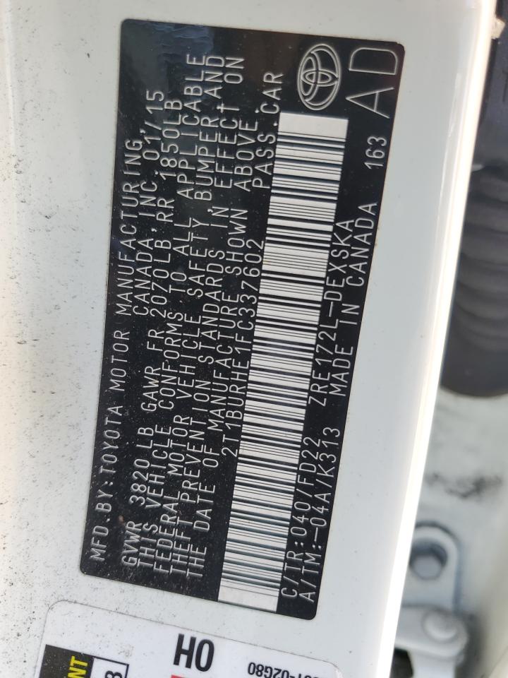 2T1BURHE1FC337602 2015 TOYOTA COROLLA - Image 12