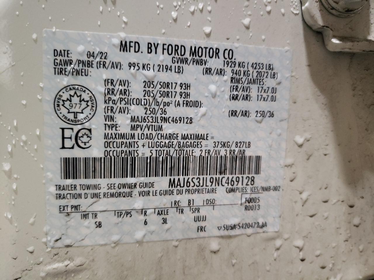 2022 Ford Ecosport Ses VIN: MAJ6S3JL9NC469128 Lot: 80586214