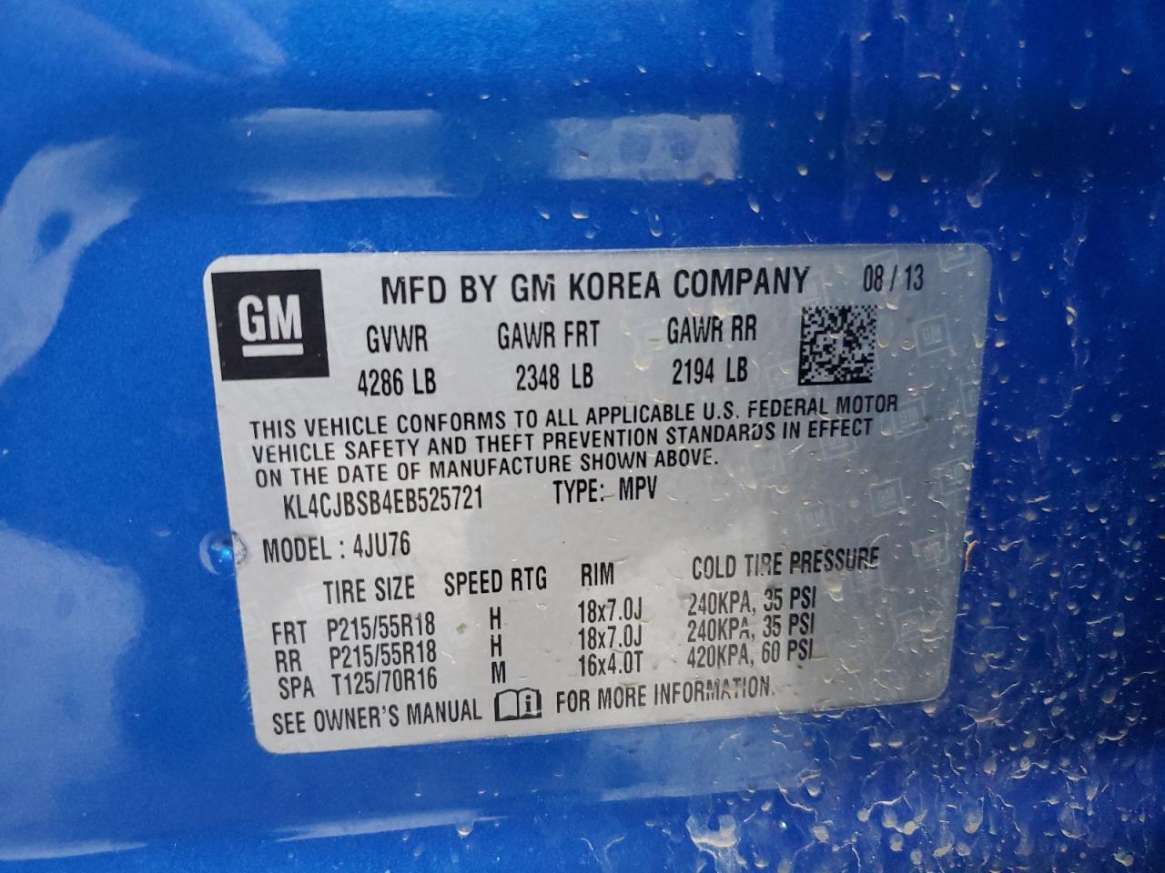 2014 Buick Encore Convenience VIN: KL4CJBSB4EB525721 Lot: 54964755