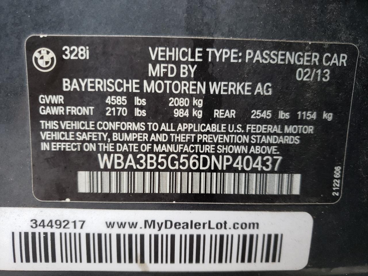 VIN WBA3B5G56DNP40437 2013 BMW 3 SERIES no.12