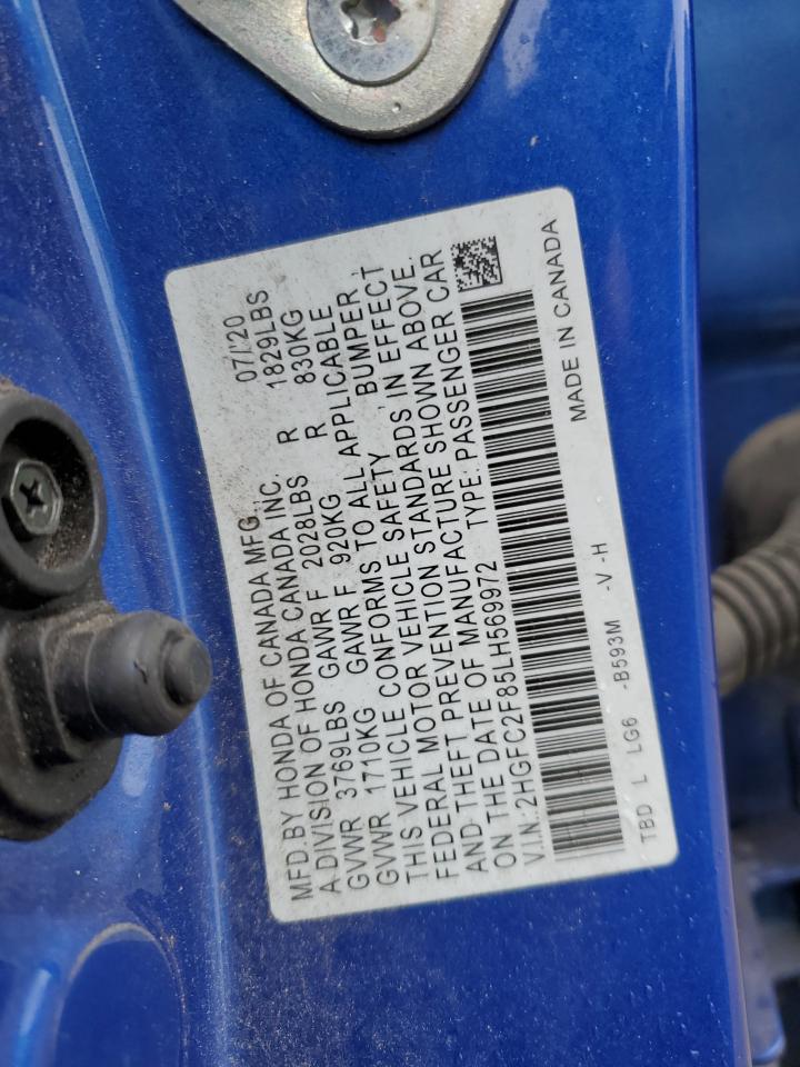 2020 Honda Civic Sport VIN: 2HGFC2F85LH569972 Lot: 83085024