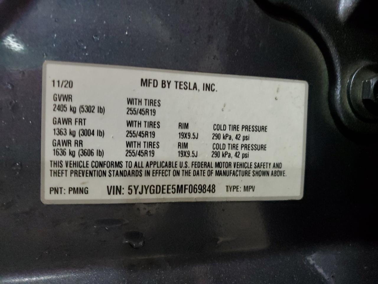 2021 Tesla Model Y VIN: 5YJYGDEE5MF069848 Lot: 85154864