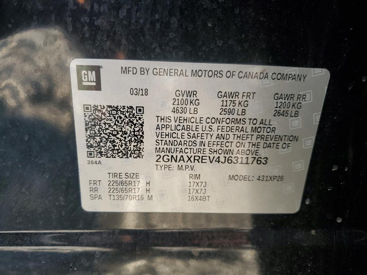 2018 Chevrolet Equinox Ls VIN: 2GNAXREV4J6311763 Lot: 55168265