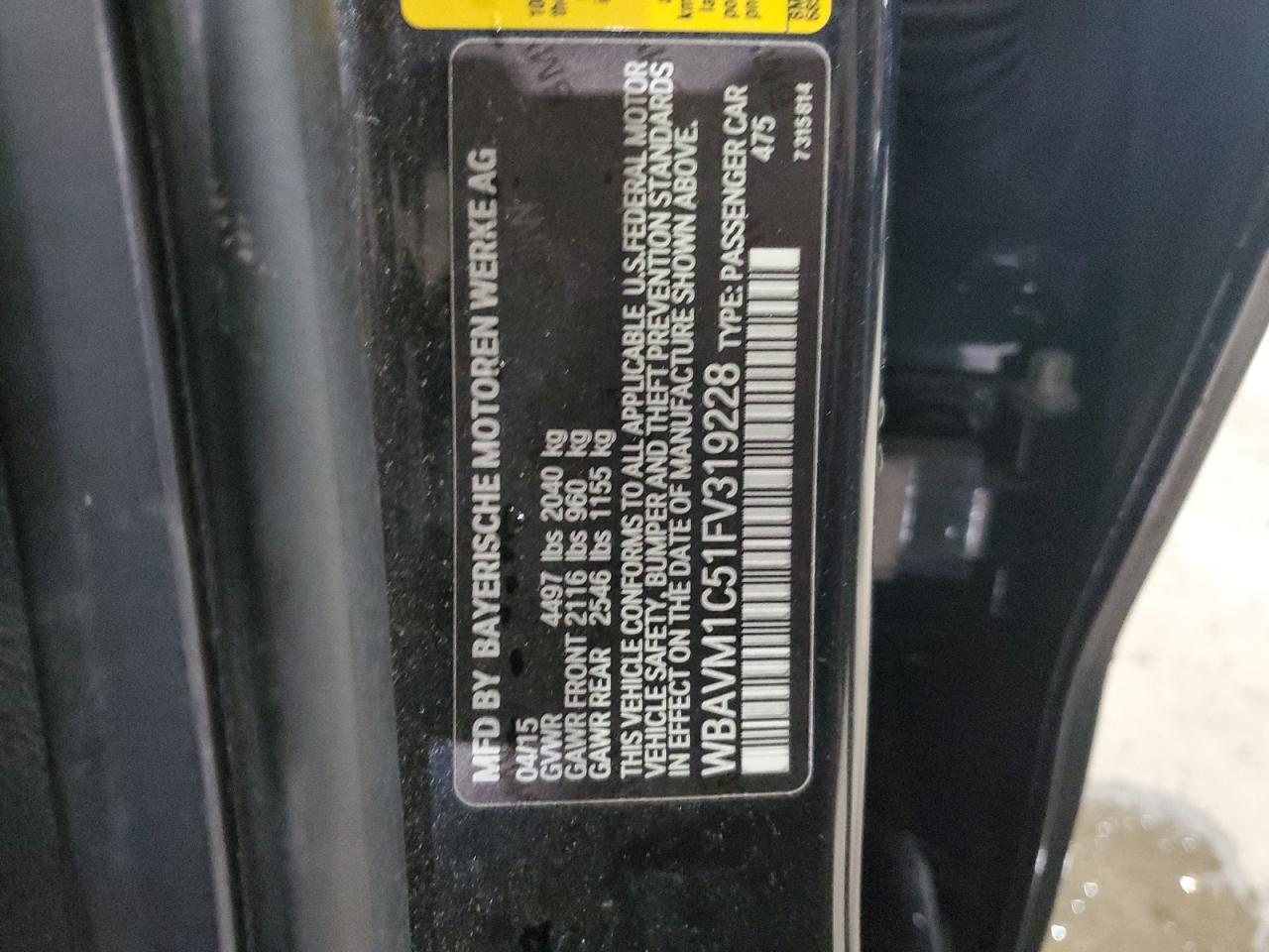 2015 BMW X1 Sdrive28I VIN: WBAVM1C51FV319228 Lot: 82980994