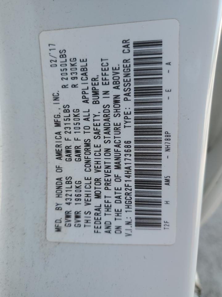 VIN 1HGCR2F14HA173686 2017 HONDA ACCORD no.12