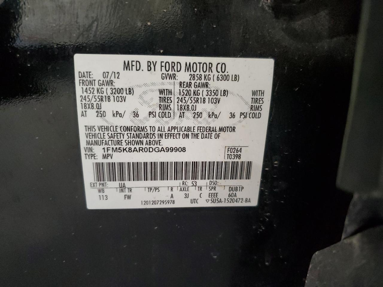 2013 Ford Explorer Police Interceptor VIN: 1FM5K8AR0DGA99908 Lot: 85227214