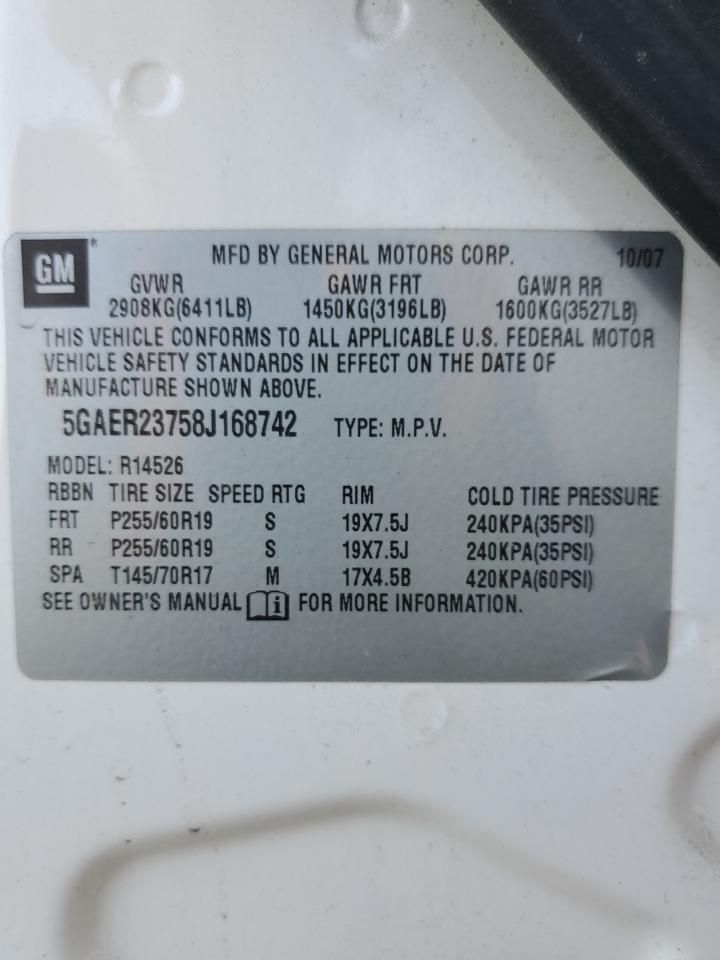 2008 Buick Enclave Cxl VIN: 5GAER23758J168742 Lot: 86387974