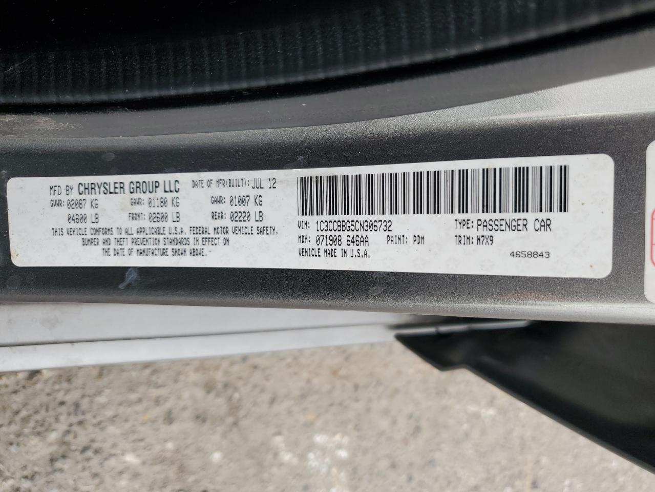 2012 Chrysler 200 Touring VIN: 1C3CCBBG5CN306732 Lot: 51512425