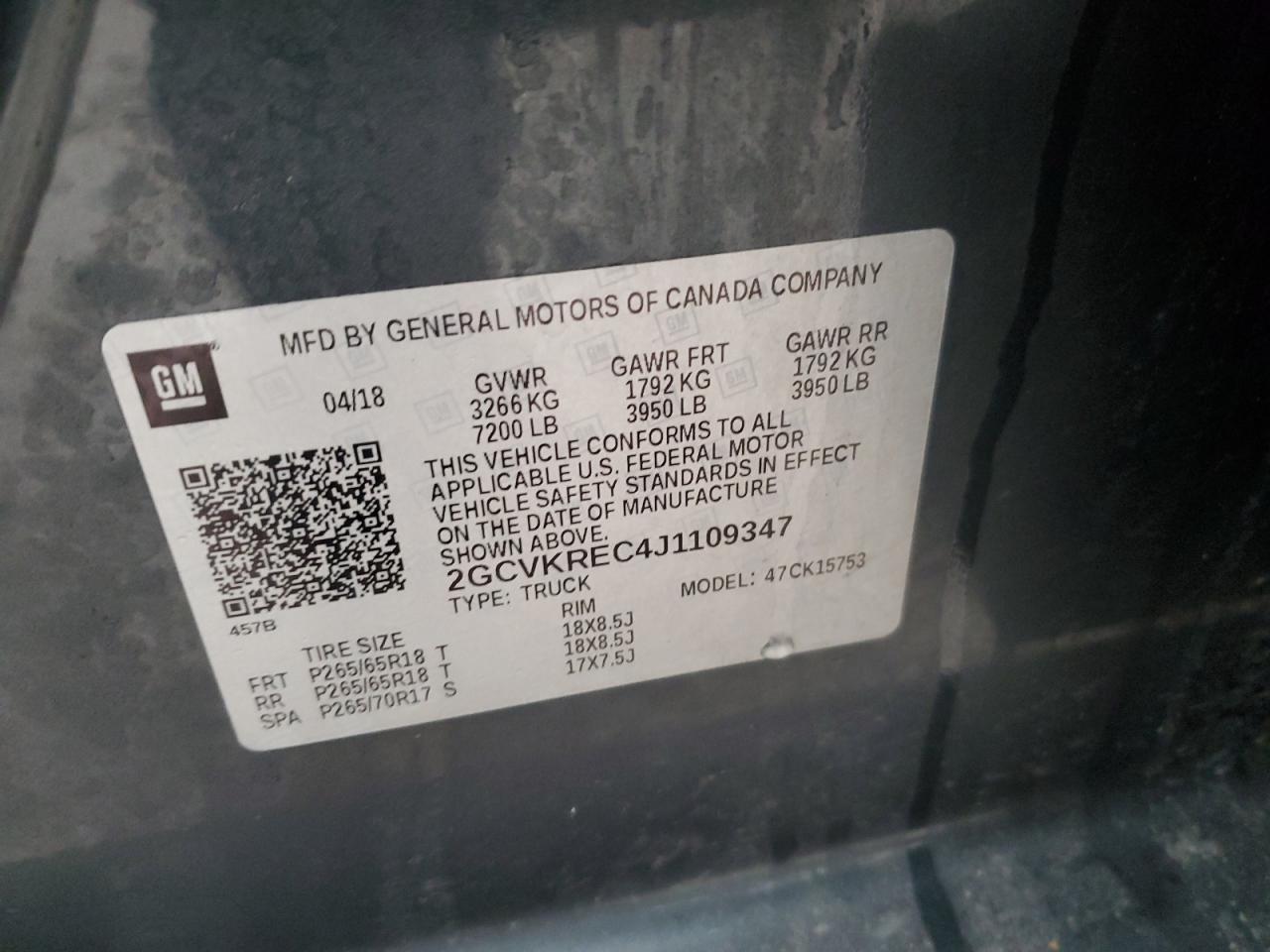 VIN 2GCVKREC4J1109347 2018 CHEVROLET ALL Models no.12