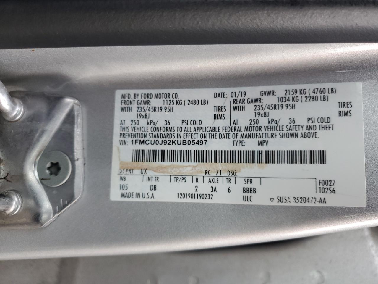 VIN 1FMCU0J92KUB05497 2019 FORD ESCAPE no.13