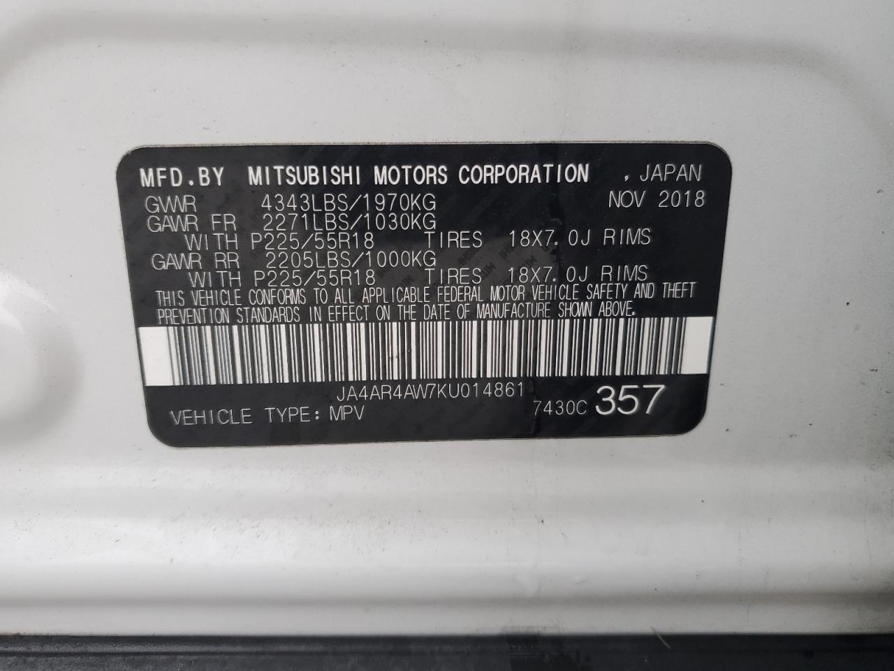 2019 Mitsubishi Outlander Sport Gt VIN: JA4AR4AW7KU014861 Lot: 82228474