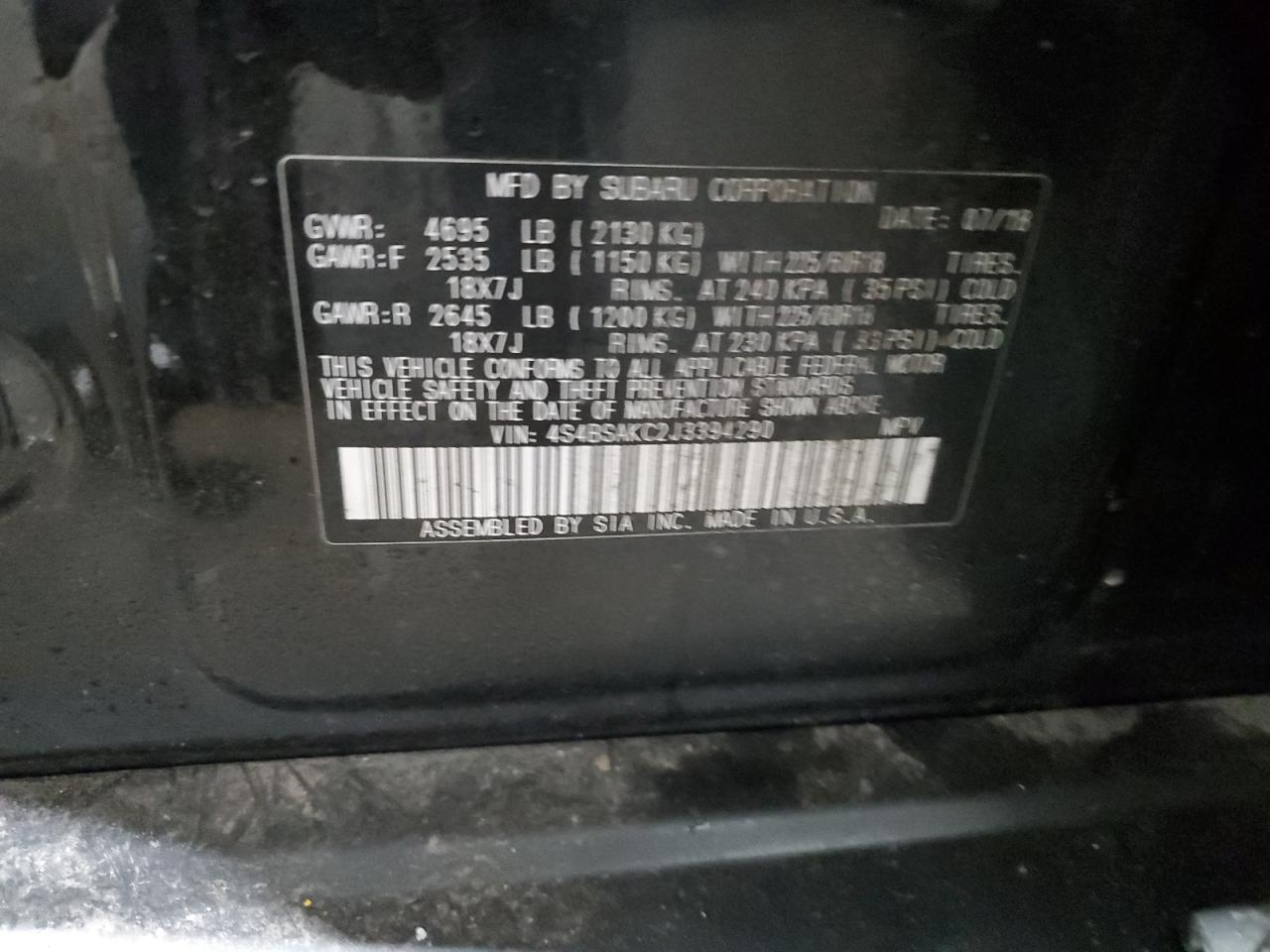 VIN 4S4BSAKC2J3394290 2018 SUBARU OUTBACK no.14