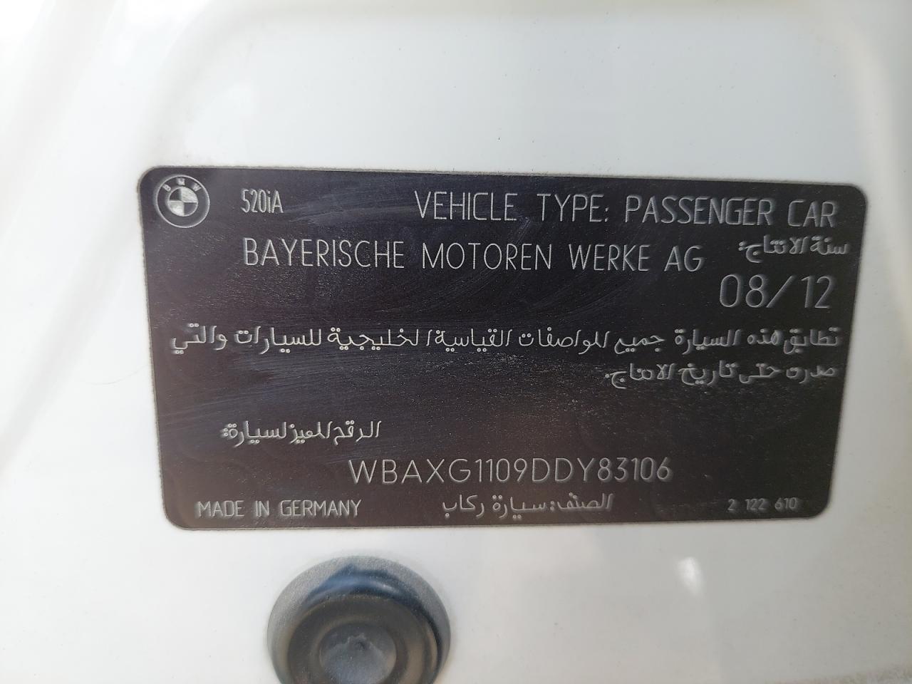 WBAXG1109DDY83106 - 2013 BMW 520I - #84989724