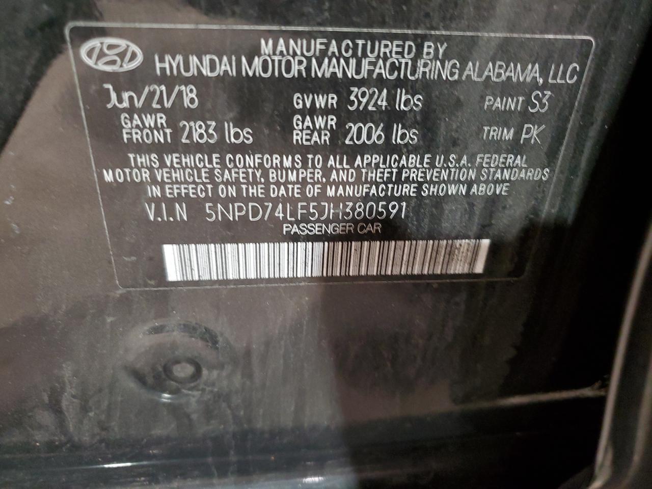 VIN 5NPD74LF5JH380591 2018 HYUNDAI ELANTRA no.12