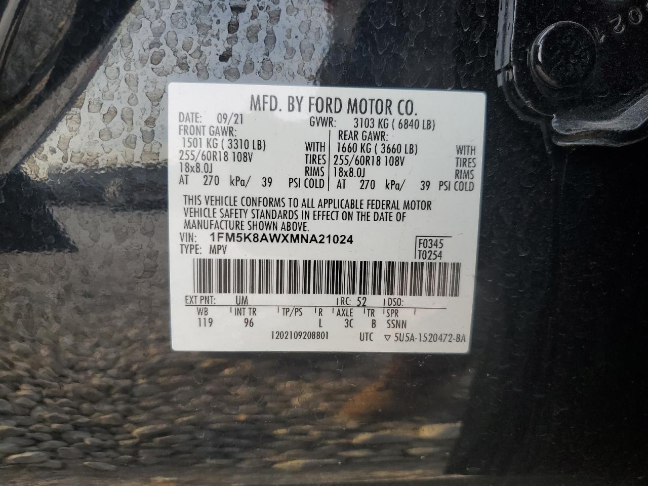 VIN 1FM5K8AWXMNA21024 2021 FORD EXPLORER no.13