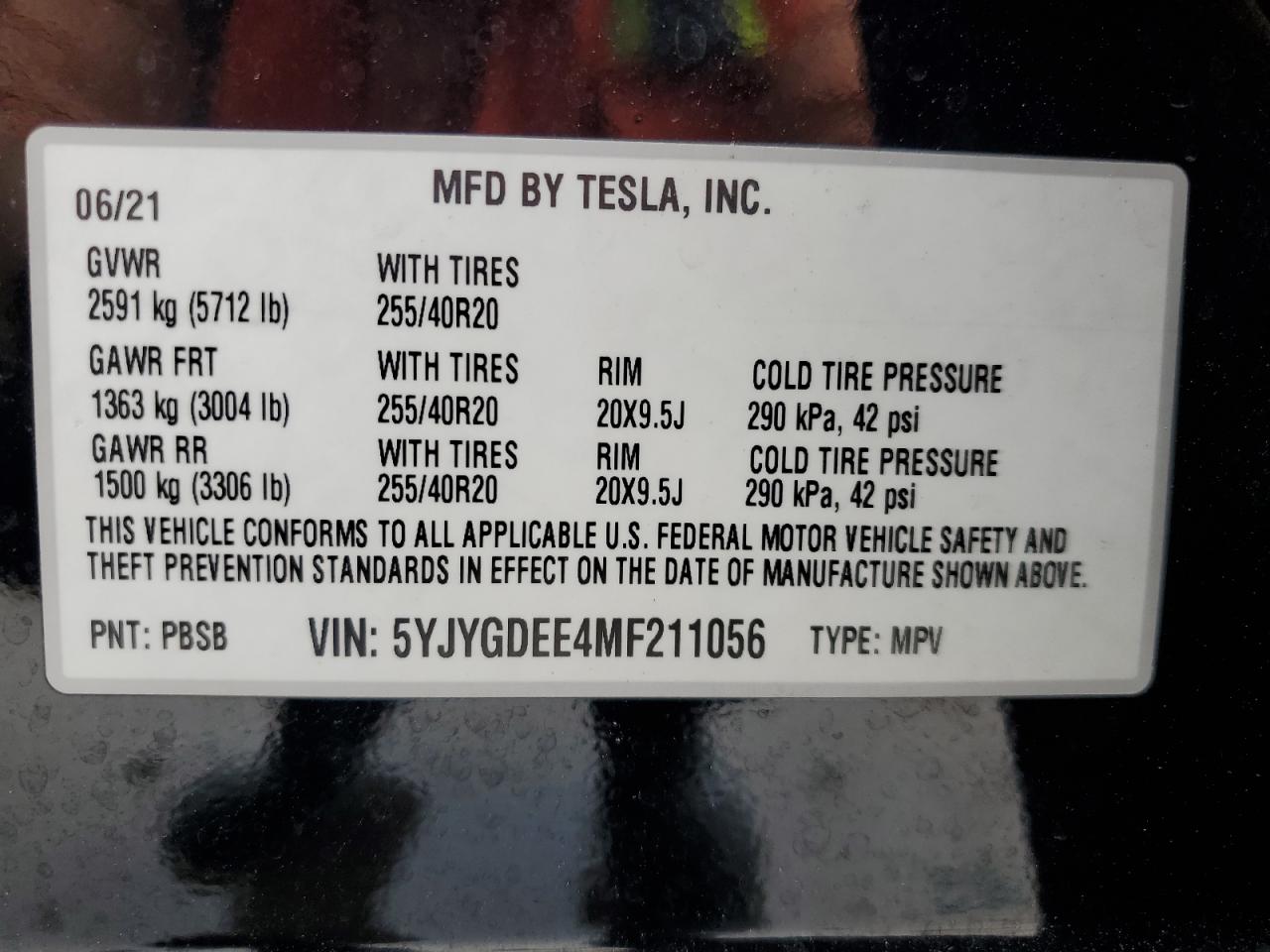 2021 Tesla Model Y VIN: 5YJYGDEE4MF211056 Lot: 85241294