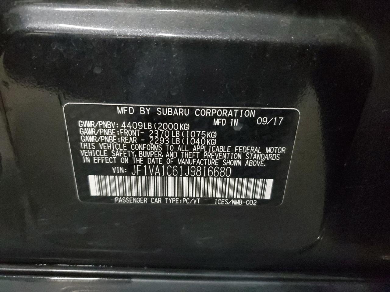 VIN JF1VA1C61J9816680 2018 SUBARU WRX no.12