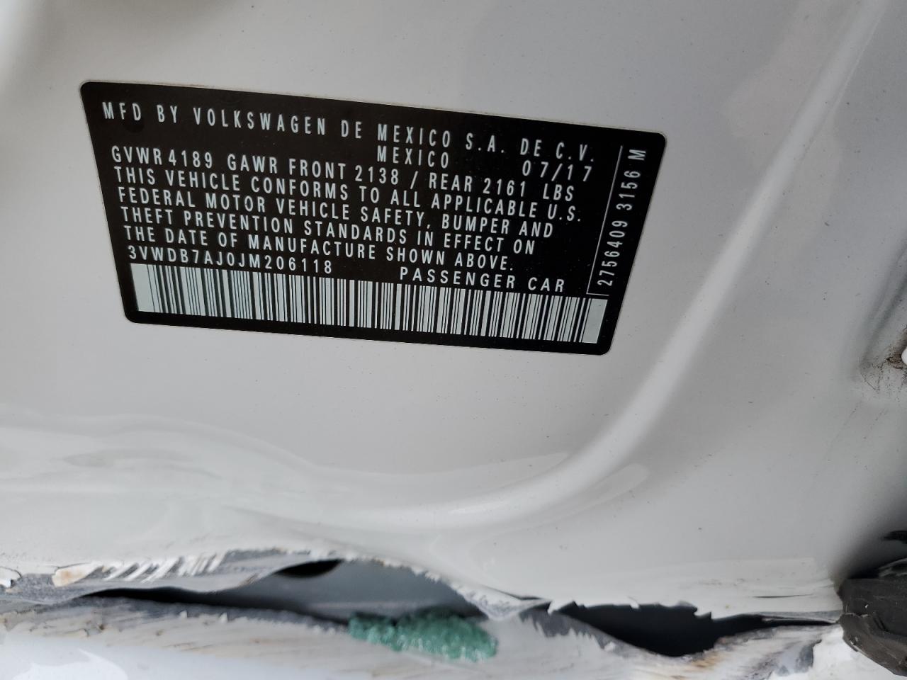 2018 Volkswagen Jetta Se VIN: 3VWDB7AJ0JM206118 Lot: 85328274