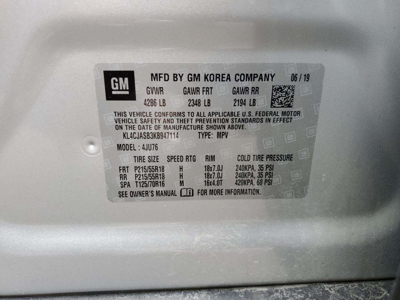 VIN KL4CJASB3KB947114 2019 BUICK ENCORE no.14