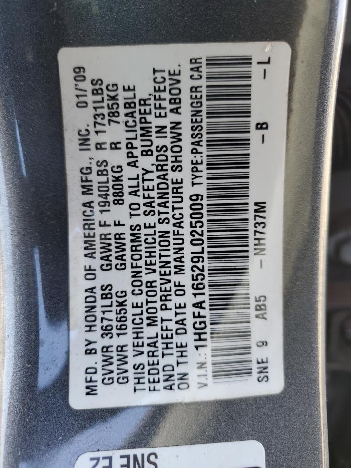 2009 Honda Civic Lx VIN: 1HGFA16529L025009 Lot: 85350584