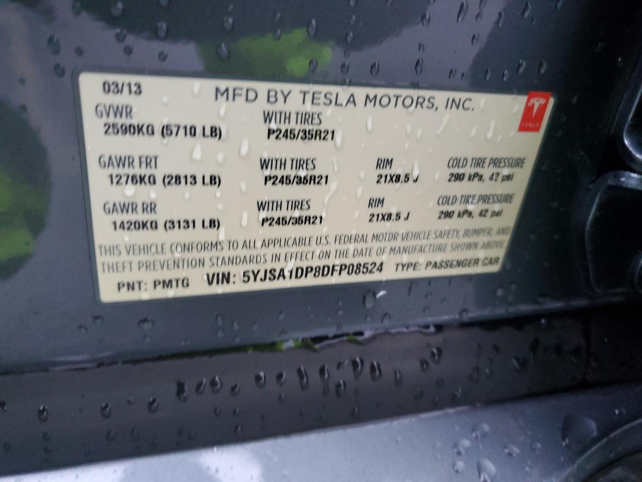 2013 Tesla Model S VIN: 5YJSA1DP8DFP08524 Lot: 83995754