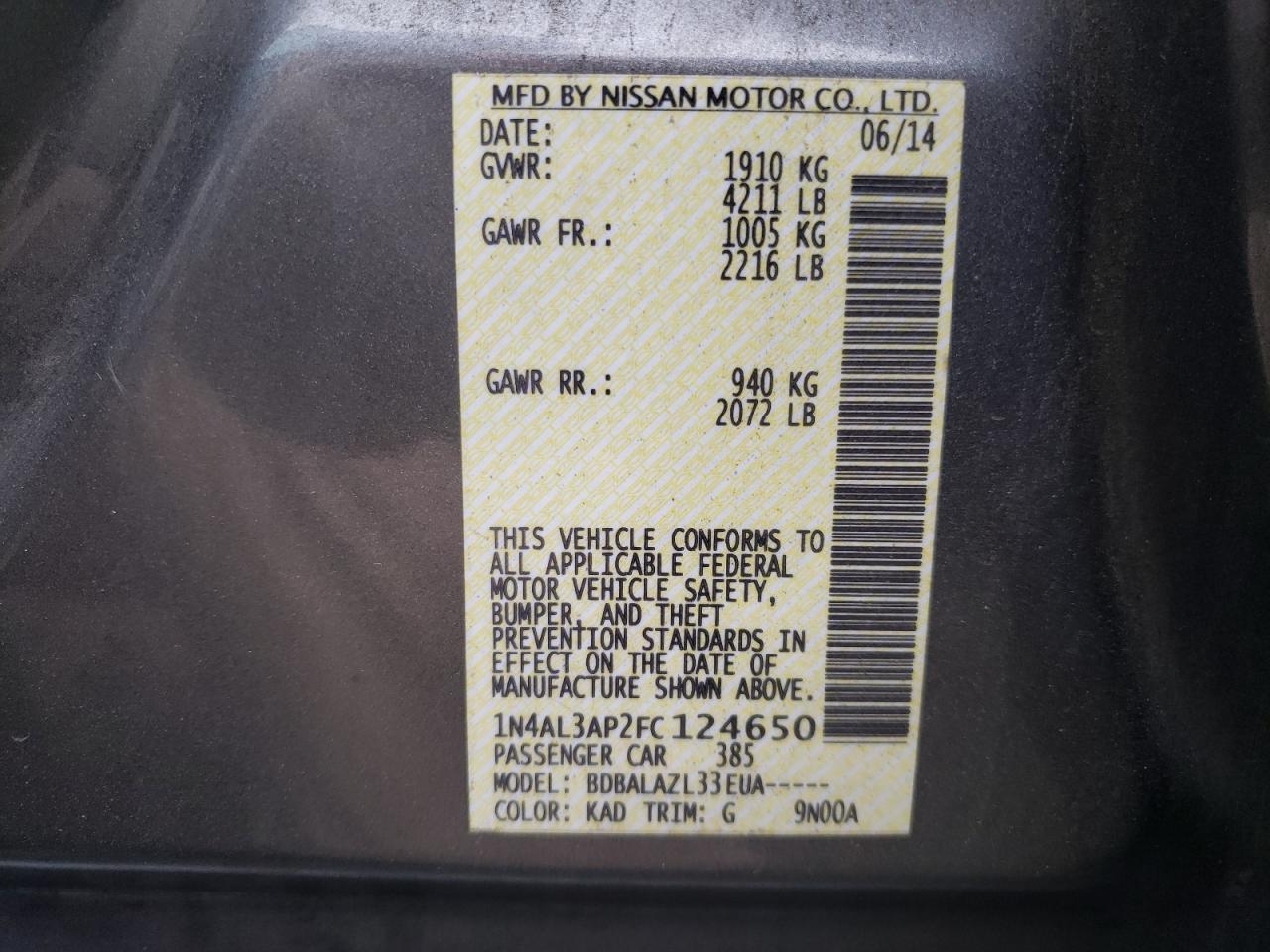 1N4AL3AP2FC124650 2015 NISSAN ALTIMA - Image 14