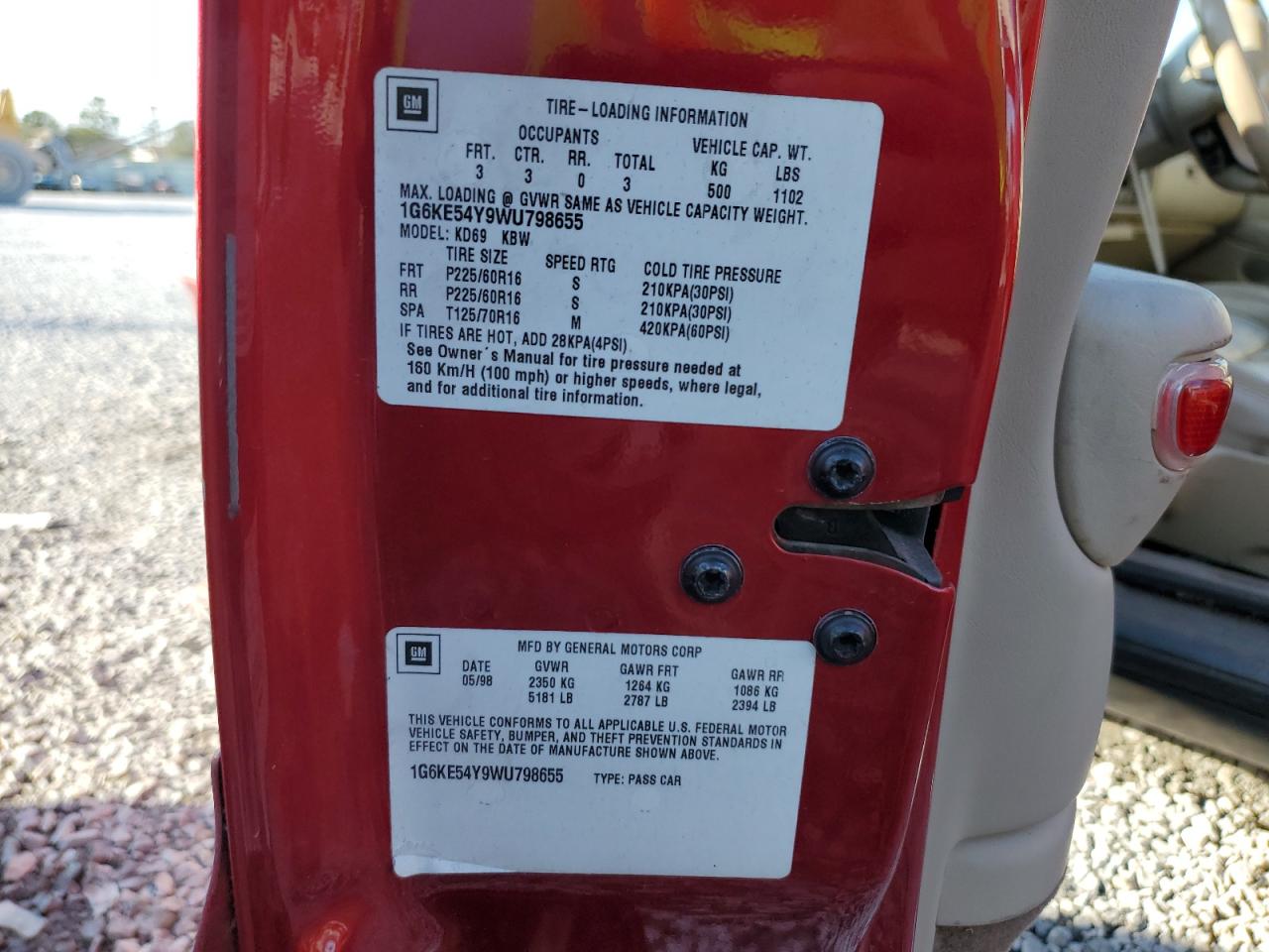 1998 Cadillac Deville Delegance VIN: 1G6KE54Y9WU798655 Lot: 86061334