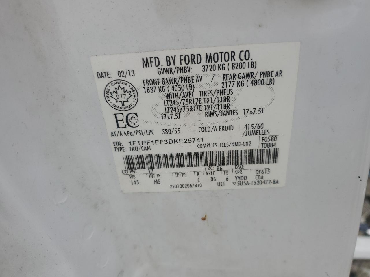 VIN 1FTPF1EF3DKE25741 2013 FORD All Models no.13