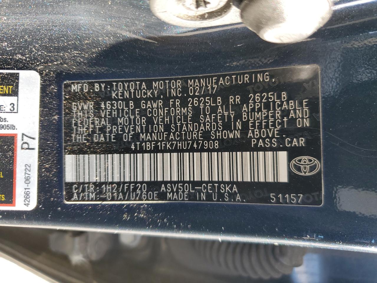 VIN 4T1BF1FK7HU747908 2017 TOYOTA CAMRY no.12