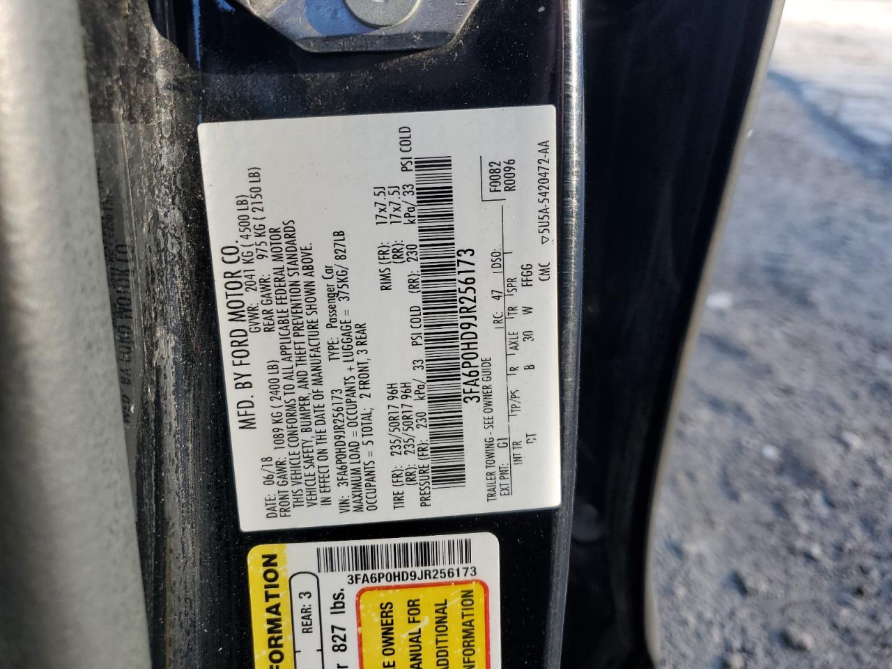 2018 Ford Fusion Se VIN: 3FA6P0HD9JR256173 Lot: 83294374