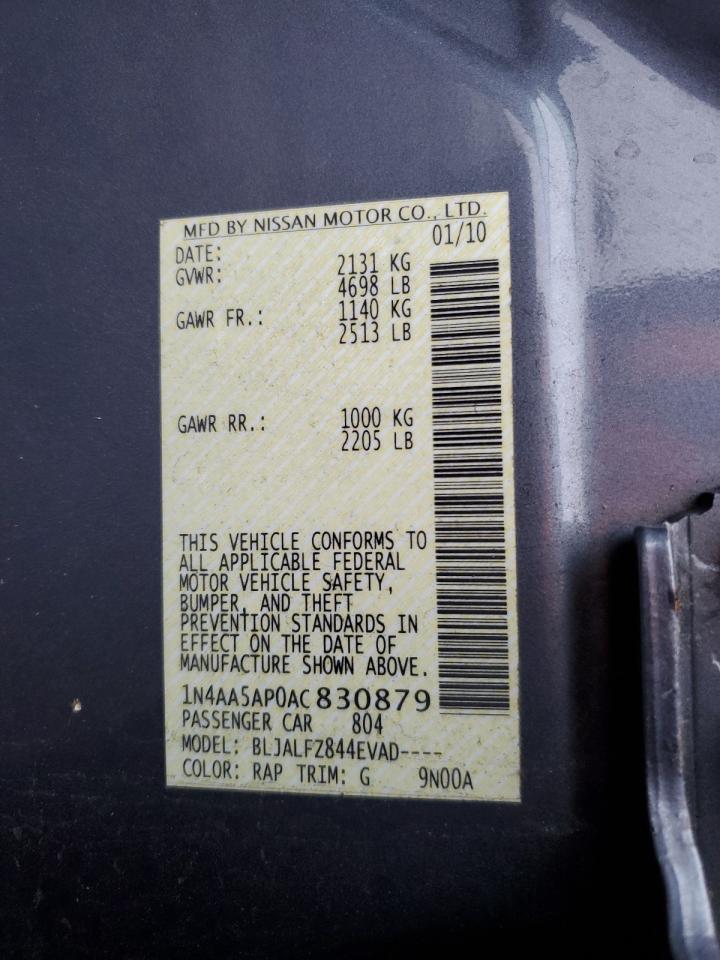 2010 Nissan Maxima S VIN: 1N4AA5AP0AC830879 Lot: 85869504