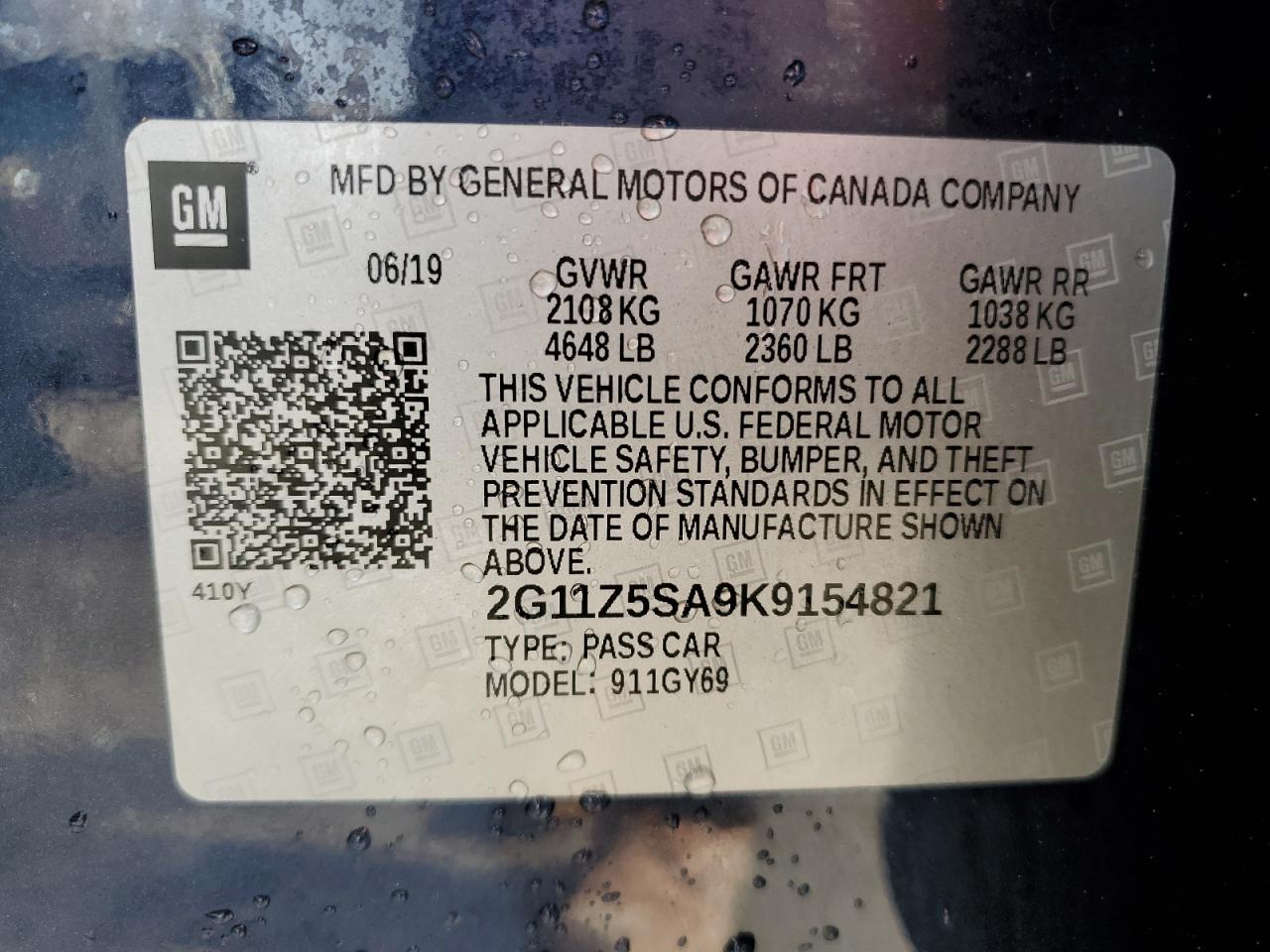 VIN 2G11Z5SA9K9154821 2019 CHEVROLET IMPALA no.13