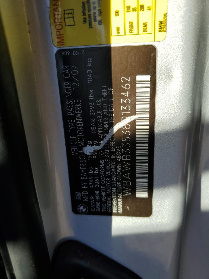 2008 BMW 328 I VIN: WBAWB33538P133462 Lot: 84026064
