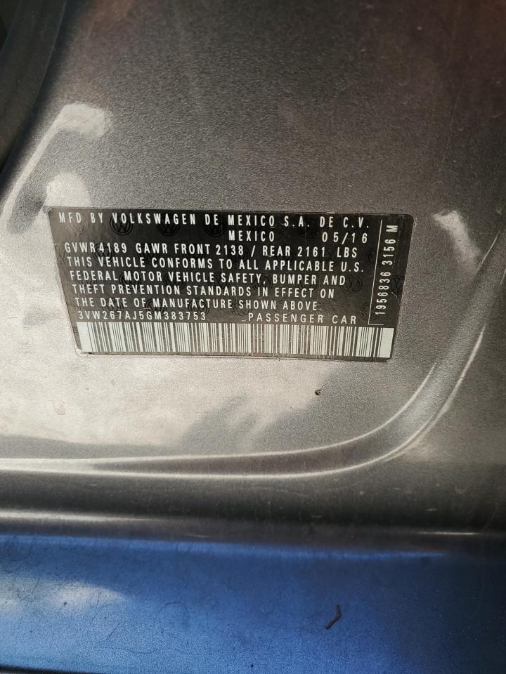 2016 Volkswagen Jetta S VIN: 3VW267AJ5GM383753 Lot: 86116714
