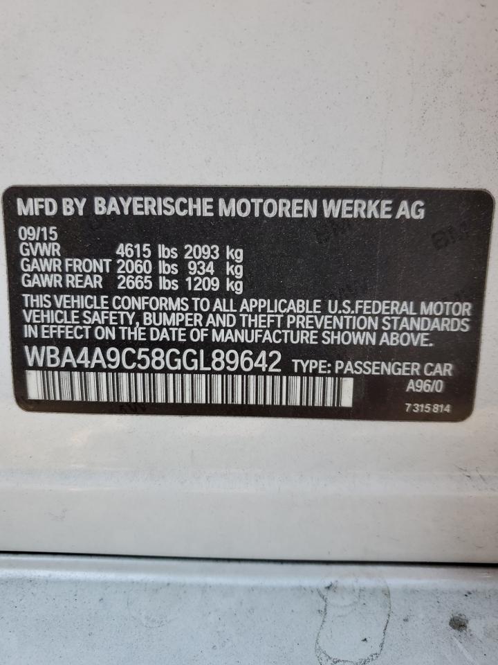 VIN WBA4A9C58GGL89642 2016 BMW 4 SERIES no.13