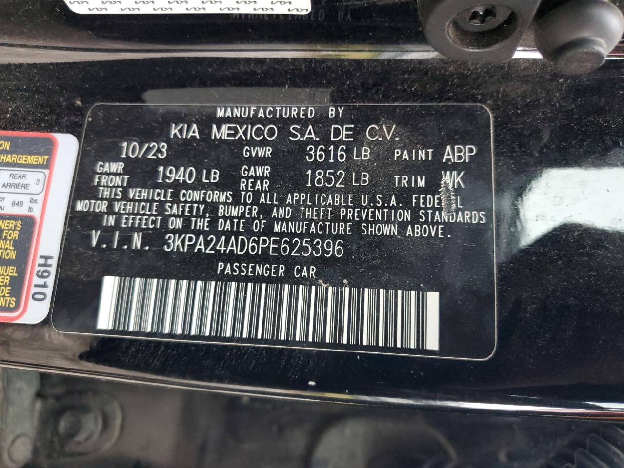 VIN 3KPA24AD6PE625396 2023 KIA RIO no.12