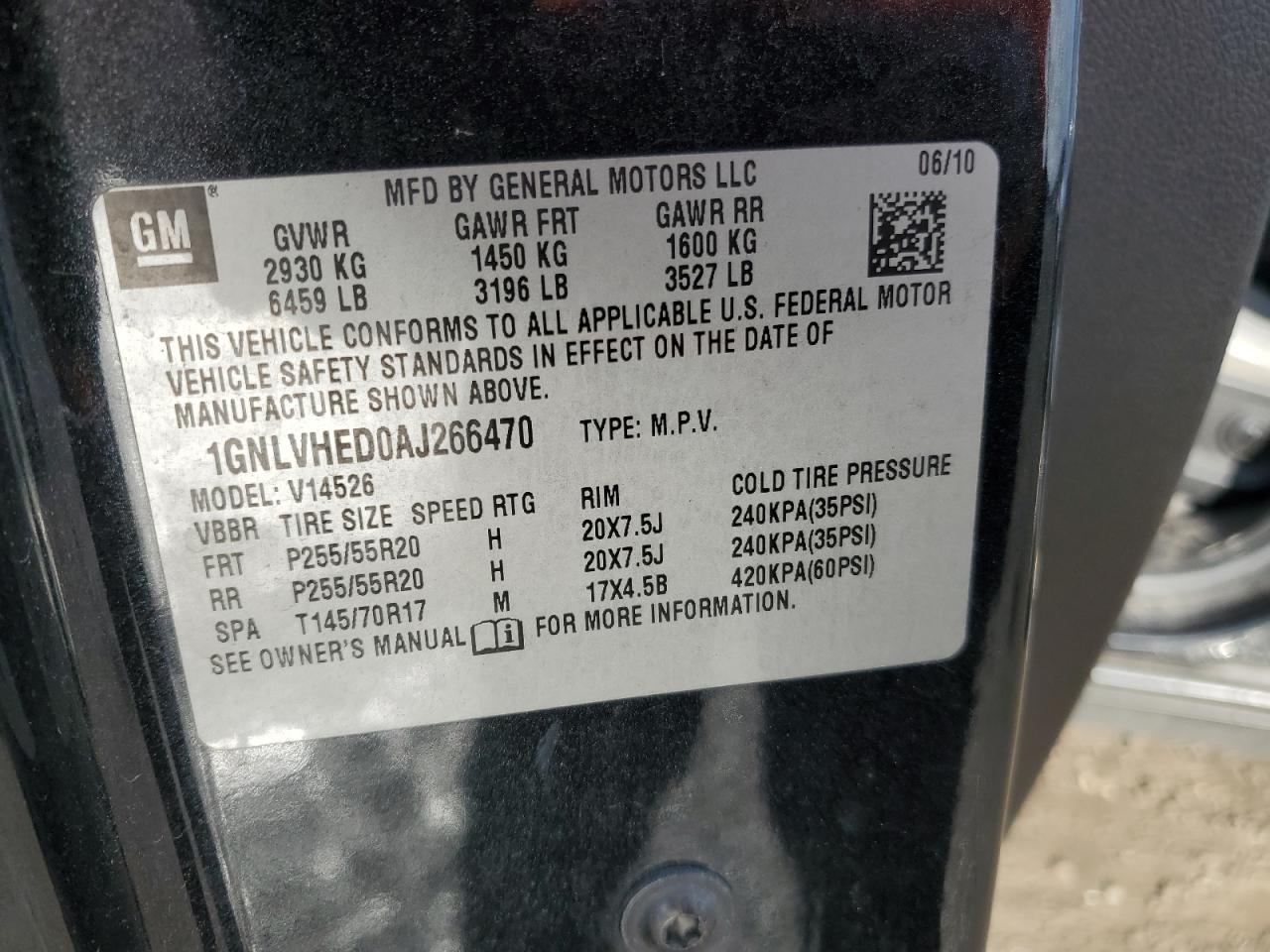 2010 Chevrolet Traverse Ltz VIN: 1GNLVHED0AJ266470 Lot: 83513124